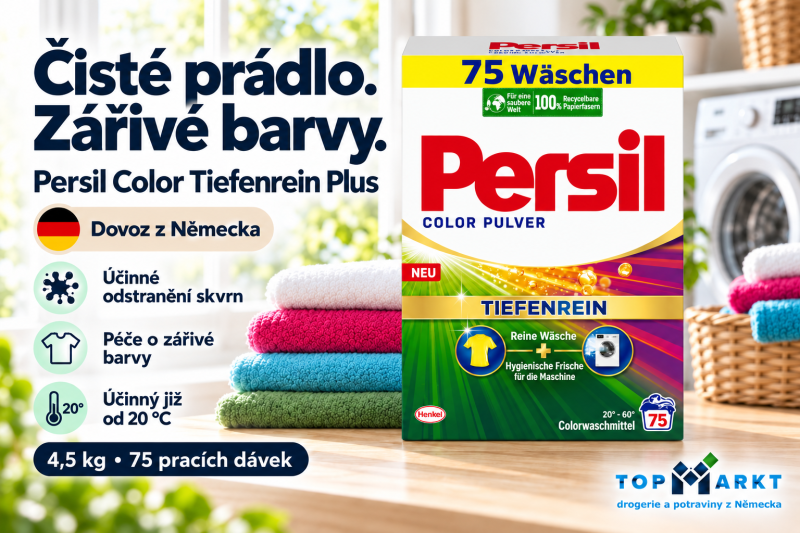 Persil Color Tiefenrein Plus prací prášek 4,5 kg na 75 dávek vedle barevného prádla – dovoz z Německa