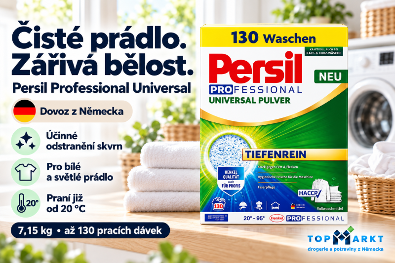 Persil Professional Universal prací prášek 7,15 kg až na 130 dávek, dovoz z Německa, vedle čistého bílého prádla