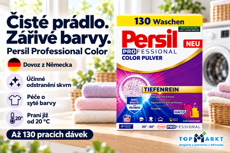 Persil Professional Color prací prášek na barevné prádlo až na 130 dávek, dovoz z Německa, vedle složených barevných ručníků