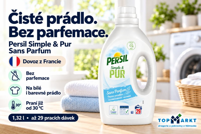 Persil Simple & Pur Sans Parfum prací gel bez parfemace na bílé a barevné prádlo, 1,32 l až na 29 dávek, dovoz z Francie