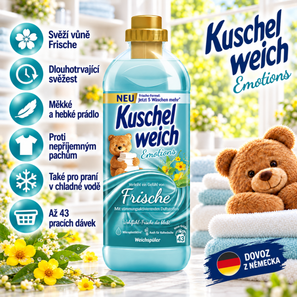 Kuschelweich Emotions Frische koncentrovaná aviváž se svěží vůní, 1 l až na 43 pracích dávek, dovoz z Německa