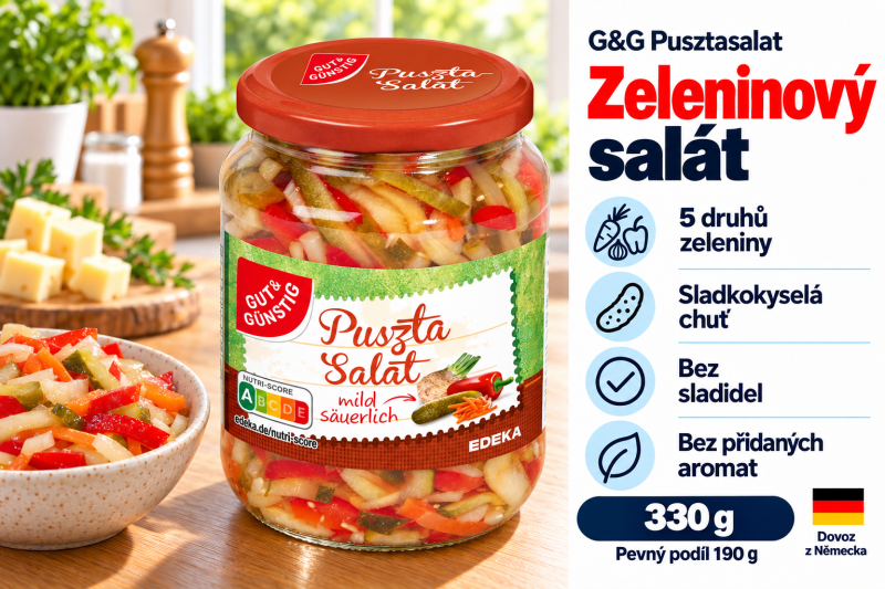 G&G Pusztasalat 330 g – zeleninový salát ve sladkokyselém nálevu v moderní kuchyni