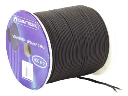 Omnitronic reproduktorový kabel, 2x1,5 mm, plochý, černý, 100 m cívka