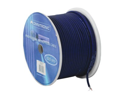 Omnitronic mikrofonní kabel, 2x0,22 mm, stíněný, modrý, 100 m cívka