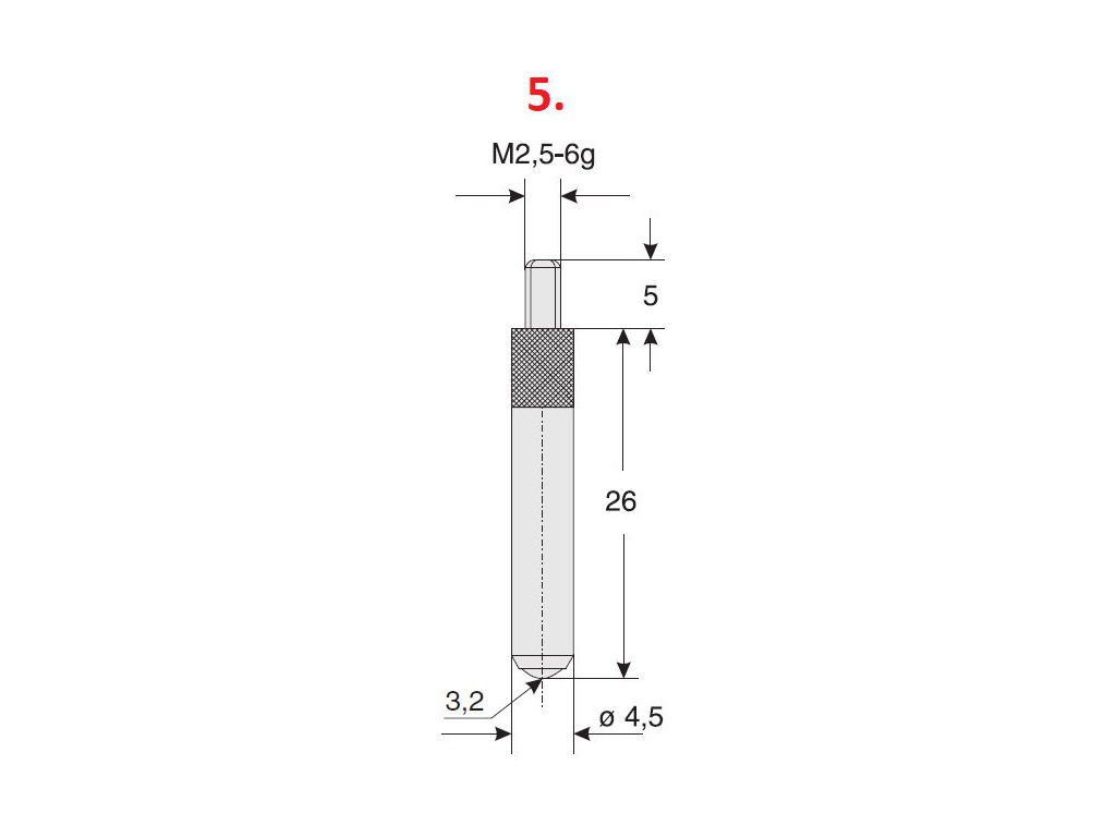 Dotek pro úchylkoměry kulovitý (průměr 3,2 mm) / délka 26 mm / materiál tvrdokov