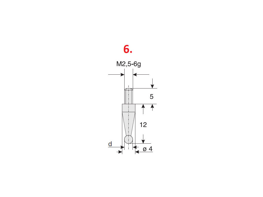 Dotek pro úchylkoměry kulovitý (průměr 5,0 mm) / délka 12 mm / materiál ocel