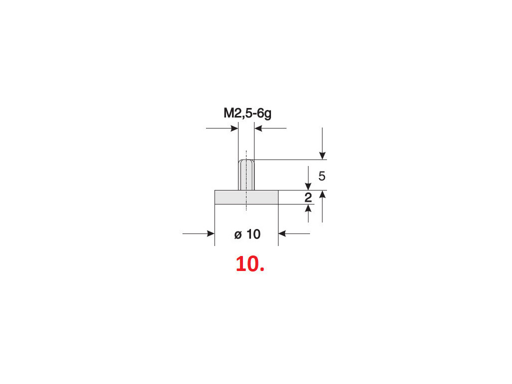 Dotek pro úchylkoměry plochý (průměr 10,0 mm) / délka 2 mm / materiál tvrdokov