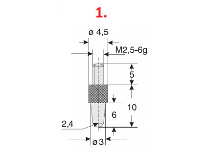 Dotek pro úchylkoměry kulovitý (průměr 2,4 mm) / délka 10 mm / materiál ocel