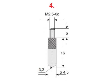 Dotek pro úchylkoměry kulovitý (průměr 3,2 mm) / délka 16 mm / materiál ocel