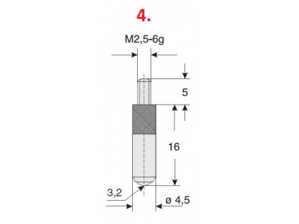 Dotek pro úchylkoměry kulovitý (průměr 3,2 mm) / délka 16 mm / materiál safír