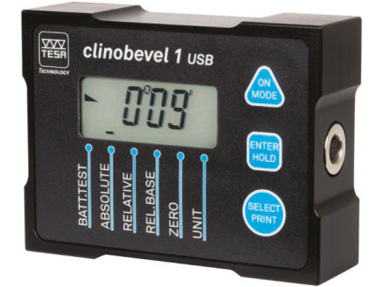 Sklonoměr TESA CLINOBEVEL 1 USB digitální / měřicí rozsah ±45 ° mm
