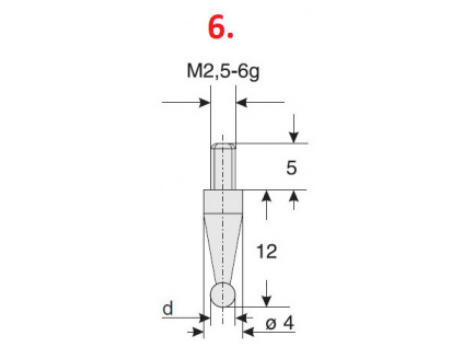 Dotek pro úchylkoměry kulovitý (průměr 6,0 mm) / délka 12 mm / materiál ocel