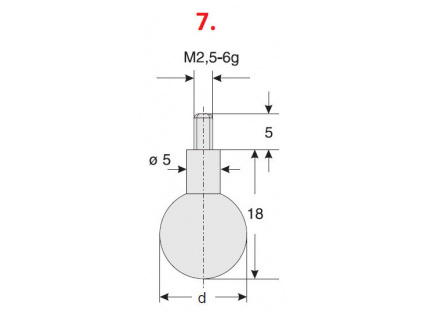 Dotek pro úchylkoměry kulovitý (průměr 9,0 mm) / délka 18 mm / materiál ocel