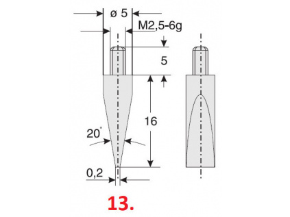 Dotek pro úchylkoměry nožový (průměr 5,0 mm) / délka 16 mm / materiál ocel