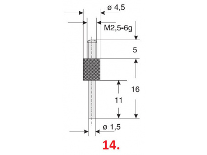 Dotek pro úchylkoměry jehlový (průměr 1,5 mm) / délka 16 mm / materiál ocel