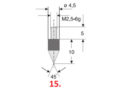 Dotek pro úchylkoměry hrotový (průměr 4,5 mm; úhel 45°) / délka 10 mm / materiál tvrdokov