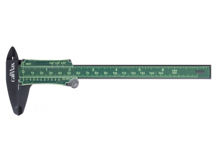 Posuvné měřidlo odlehčené analogové 0 až 150 mm / posuvové kolečko ano / hloubkoměr plochý / nonius 0,1 mm / jemné ladění ne