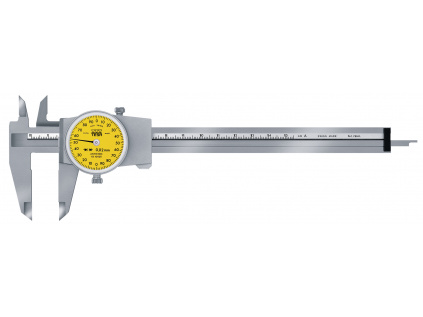 Posuvné měřidlo s číselníkem 0 až 150 mm / posuvové kolečko ne / hloubkoměr plochý / nonius 0,02 mm / jedna otáčka 2 mm/ot.