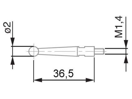Dotek pro páčkové úchylkoměry TESA tvrdokov / délka 36,53 mm / průměr kuličky 2 mm