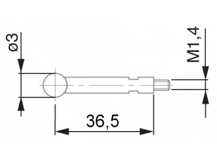 Dotek pro páčkové úchylkoměry TESA tvrdokov / délka 36,53 mm / průměr kuličky 3 mm
