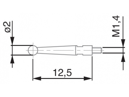 Dotek pro páčkové úchylkoměry TESA rubín / délka 12,53 mm / průměr kuličky 2 mm