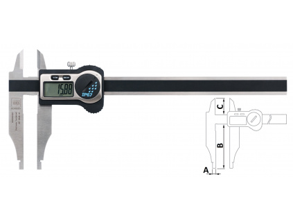 Posuvné měřidlo s horními čelistmi pro vnější měření digitální 0 až 600 mm IP67 / posuvové kolečko ne