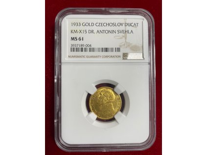 Dukátová medaile Antonín Švehla 1933 (MS-61) NGC