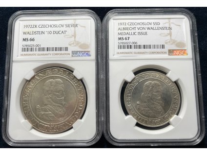 Stříbrná sada ARTIA – Albrech z Valdštejna (1972) NGC MS-67+66!!!!!!