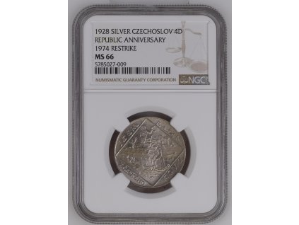 Stříbrná 4 dukátová medaile - Jsem ražen 1928/1974 - (MS-66!!!!!)