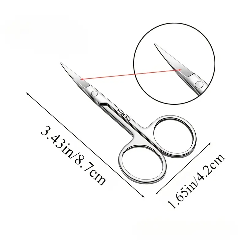 Univerzálne nožnice ohnuté. Dĺžka - 8,7 cm. Dĺžka rezu - 2 cm.