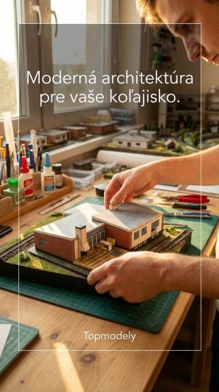 Oživte svoje koľajisko! Postavte si tento detailný papierový model moderného domčeka a dodajte svojej krajinke nový rozmer.