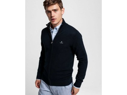 Pánsky tmavomodrý piké sveter Gant so zipsom