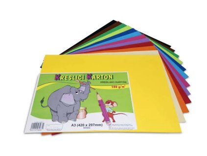 kreslici karton a3 barevny 180g m2 60 listu 12 barev original