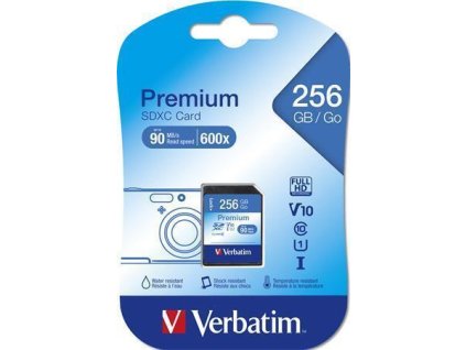 Paměťová karta "Premium", SDXC, 256GB, CL10/U1, 45/10 MB/s, VERBATIM