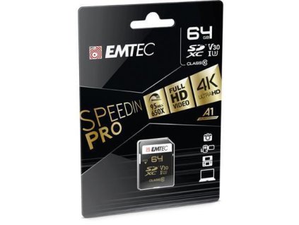 Paměťová karta "SpeedIN", SDXC, 64GB, UHS-I/U3/V30, 95/85 MB/s, EMTEC ECMSD64GXC10SP
