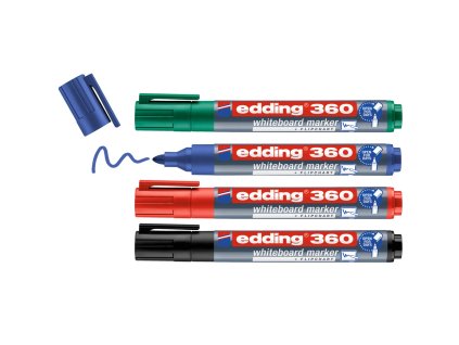 Popisovač na bílou tabuli a flipchart "360", sada 4 barev, 1,5-3mm, kulatý hrot, EDDING