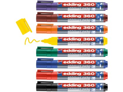 Popisovač na bílou tabuli a flipchart "360", sada 8 barev, 1,5-3mm, kulatý hrot, EDDING