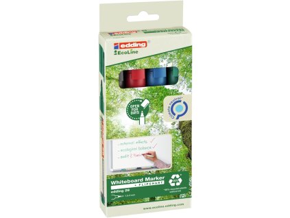 Popisovač na bílou tabuli a flipchart "28 EcoLine", sada 4 barev, 1,5-3mm, kulatý hrot, EDDING