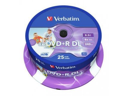 DVD+R DL, 8,5GB, 8x, Printable, no-ID, Verbatim, Double Layer, 25-cake