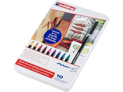 Fix "1300", sada 10 barev v kovové krabičce, kulatý hrot, 2mm, EDDING