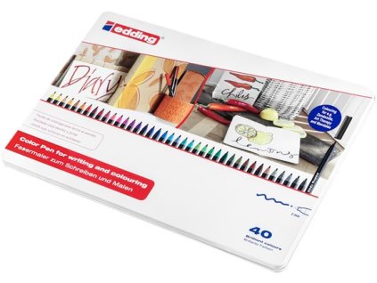 Fix "1300", sada 40 barev v kovové krabičce, kulatý hrot, 2mm, EDDING