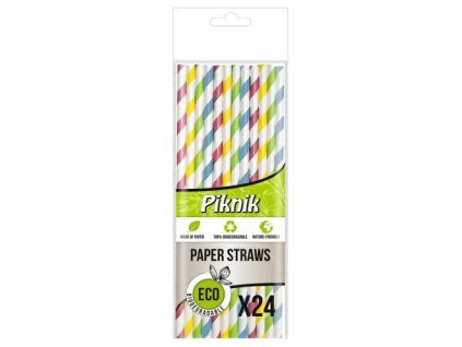 Papírové slámky barevné PIKNIK 200mm Ø6mm 24ks