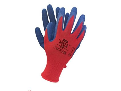 49407 cervene nylonove rukavice velikost 11 potazene latexem 12ks