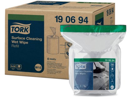 53883 tork 190694 vlhcene ubrousky na povrchy v roli w15 napln 4 x 15 66 m netkane 27 x 27 cm