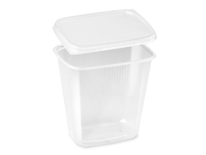 Miska PP hranatá průhledná 500ml + víčko 250 sad