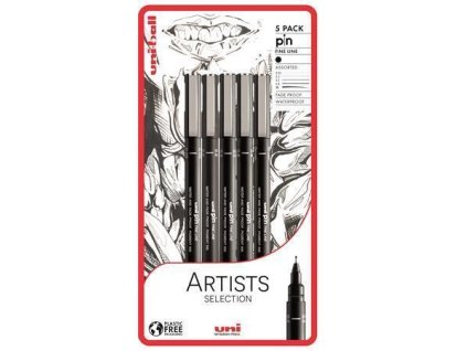 Sada fixů "Artist Selection", černá, 5 různých linek, UNI PIN 2UPIN793