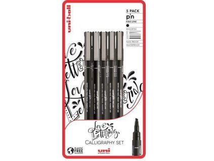 Sada fixů "Love Lettering", černá, 5 různých linek, UNI PIN 2UPIN798