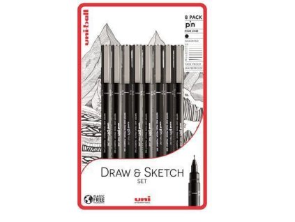Sada fixů "Draw and Sketch", černá, 8 různých linek, UNI PIN 2UPIN799