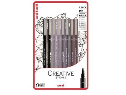 Sada fixů "Creative Strokes", 4 barvy, 8 různých šířek čar, UNI PIN 2UPIN800