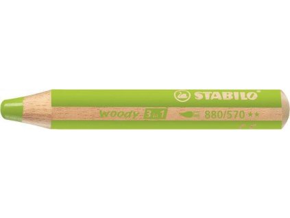 Barevná pastelka "Woody", světle zelená, 3v1 – pastelka, vodovka, voskovka, STABILO